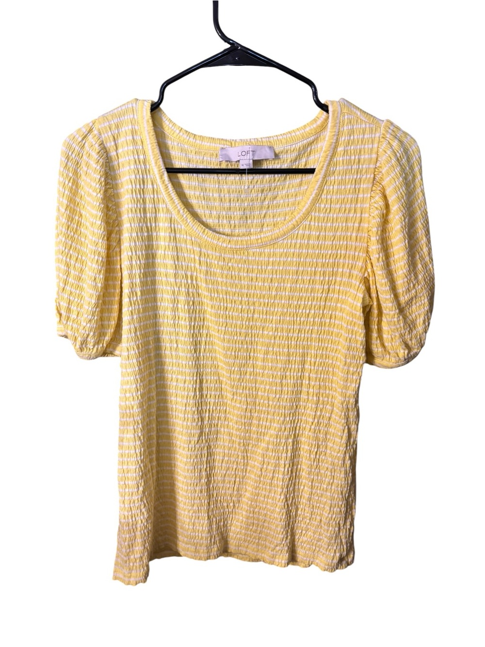 LOFT Yellow Textured Scoop-Neck Puff Sleeve Tee